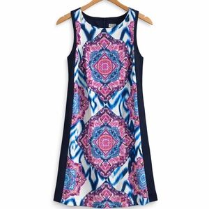 Sleeveless Blue and Pink Patterned Dress